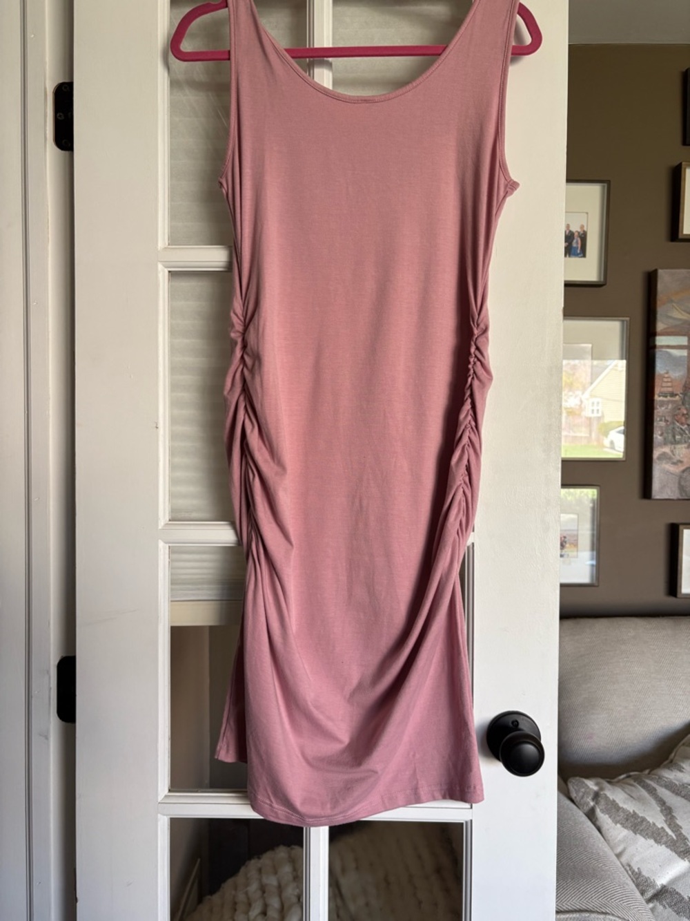 Sleeveless Ruched Side Maternity Midi Dress - Dusty Rose